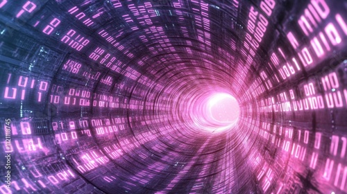 Exploring digital transformation virtual tunnel abstract art futuristic environment wide angle view data visualization concept