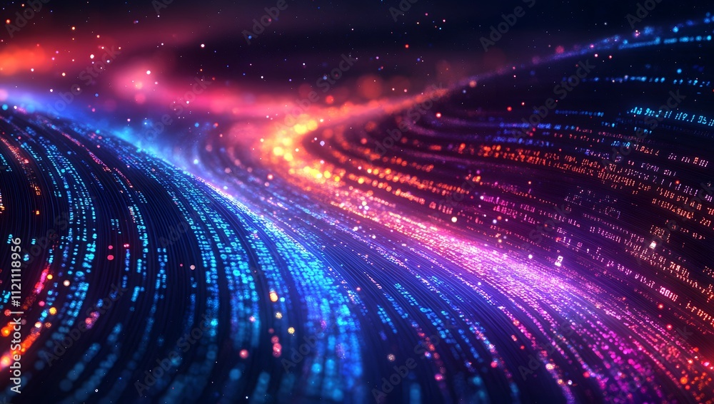 Colorful digital data wave with binary code, abstract technology background, data visualization Colorful digital data wave with binary code, abstract technology background, data visualization