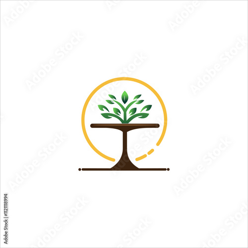 A tree symbol resembling a dining table, evoking balance and nature logo vector template