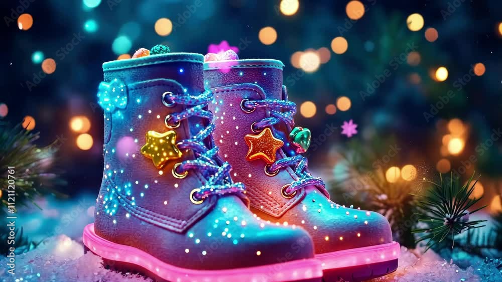 Festive st. nicholas day boots with brightly lit decorations and holiday cheer