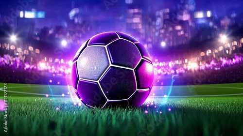 Glowing soccer ball on vibrant night field in dynamic sport concept