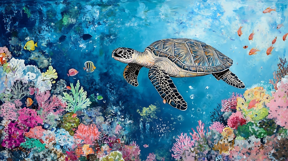 Obraz premium Sunlit Coral Reef Alive with Fish and Vibrant Ocean Colors