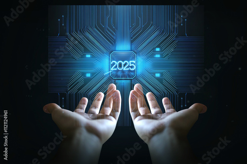 Generated image2025 new year numbers full modernity advanced technology artificial intelligence or AI
 photo