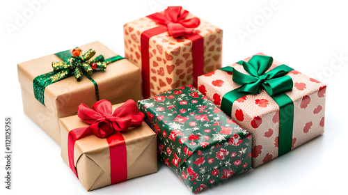 Christmas presents with colorful wrappings isolated on white