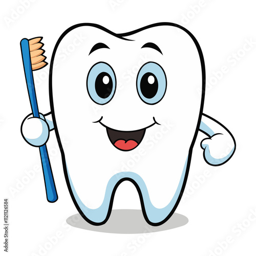"Adorable Tooth Vector Illustration - Cute and Cheerful Dental Design"