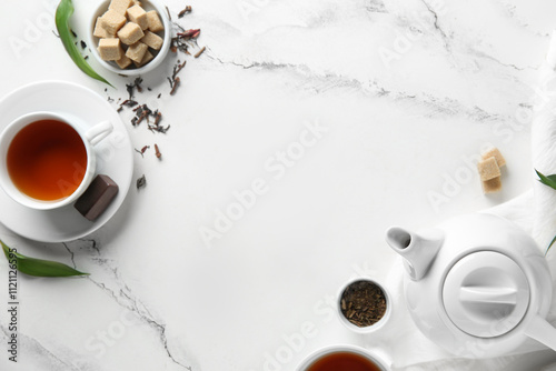 Hot black tea cup with teap...