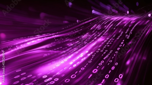 Dynamic purple data flow visualization digital realm abstract art technology aerial view data representation concept
