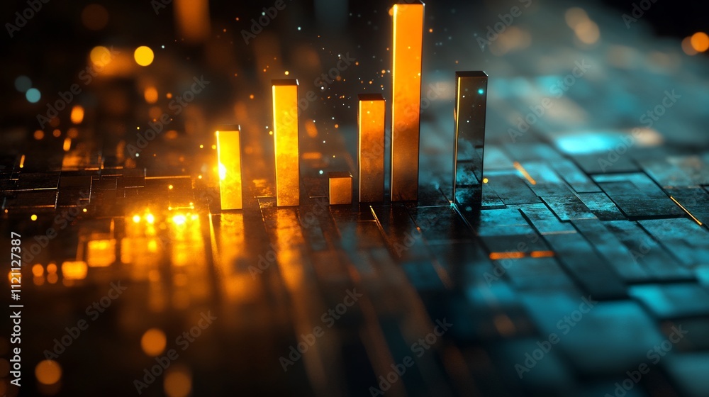 Abstract 3D Render of a Futuristic Bar Chart with Glowing Orange and Teal Tones Abstract 3D Render of a Futuristic Bar Chart with Glowing Orange and Teal Tones