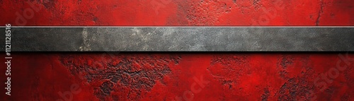 Red textured background with a gray metal band