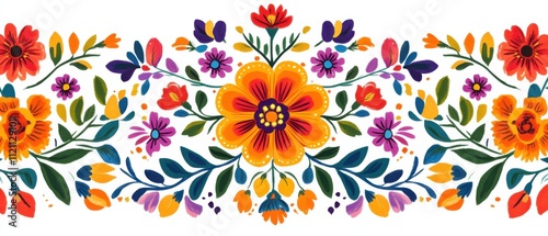 Wallpaper Mural Vibrant Mexican Floral Border, Fiesta Flowers, Colorful Handpainted Design Torontodigital.ca