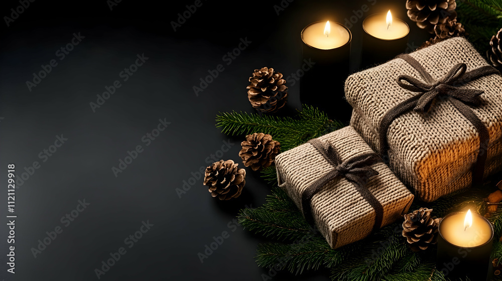 Christmas presents and gifts, gift boxes wrapped in woolen knitting, a crisp white canvas, a 3D illustration, and a backdrop for the new year Christmas presents and gifts, gift boxes wrapped in woolen knitting, a crisp white canvas, a 3D illustration, and a backdrop for the new year