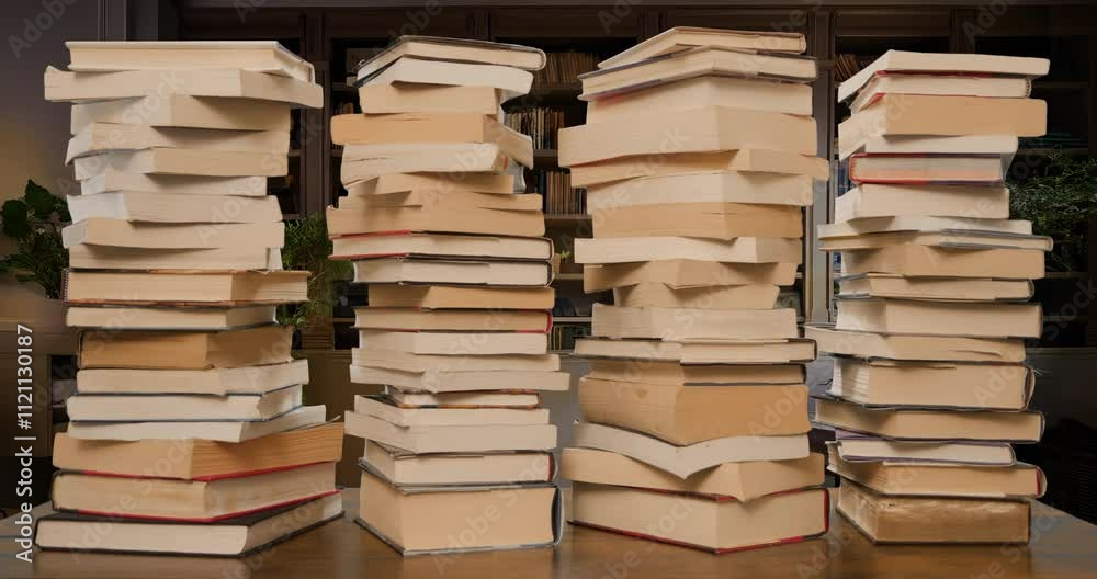 Books Stacks Build Stop Motion Loop in Study Wide