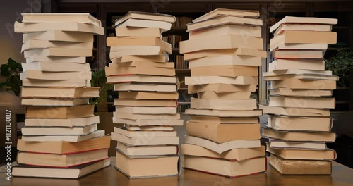 Books Stacks Build Stop Motion Loop in Study Wide