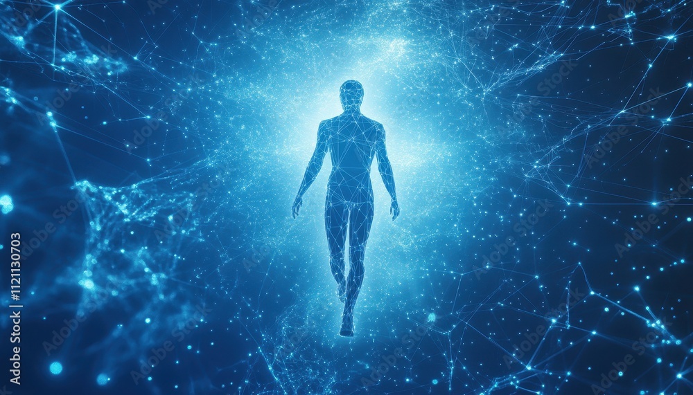 A Digital Human Walking Through a Network of Light