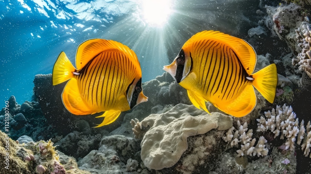 Naklejka premium Captivating underwater scene perfect for education, conservation, travel, and marine themed art