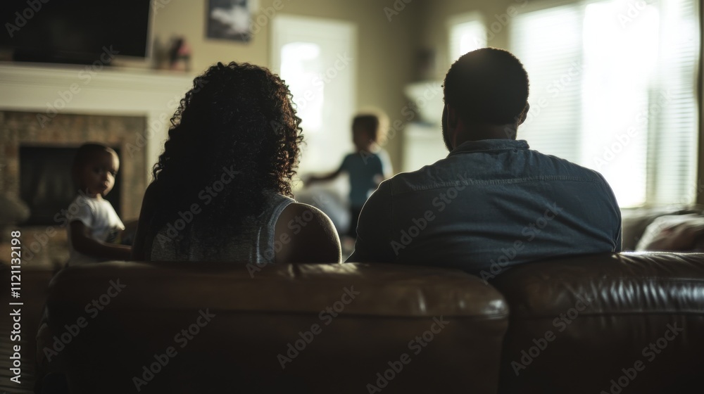 African American Family Relaxing on Leather Sofa at Home African American Family Relaxing on Leather Sofa at Home