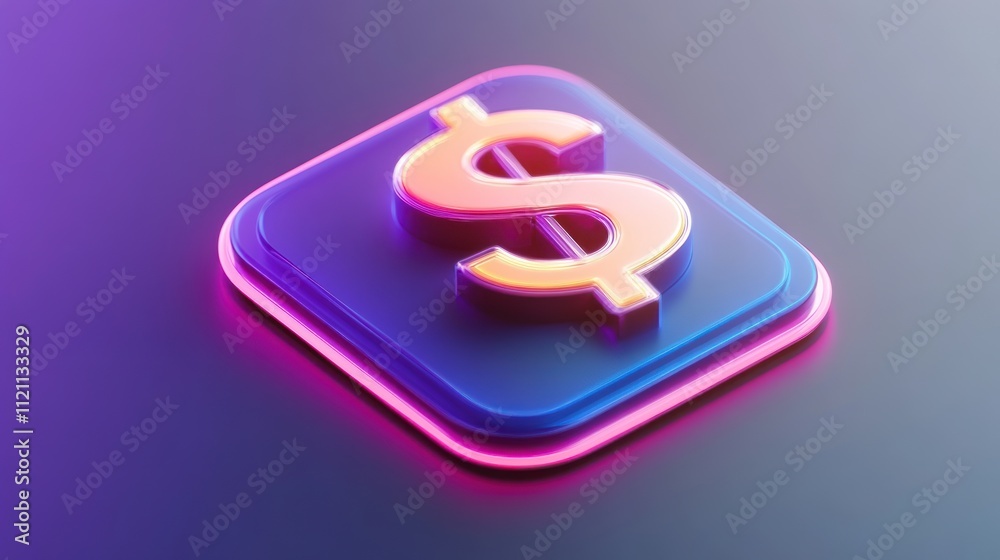 Fototapeta premium three D colored safety net icon with glowing financial security, located on a purple flat background