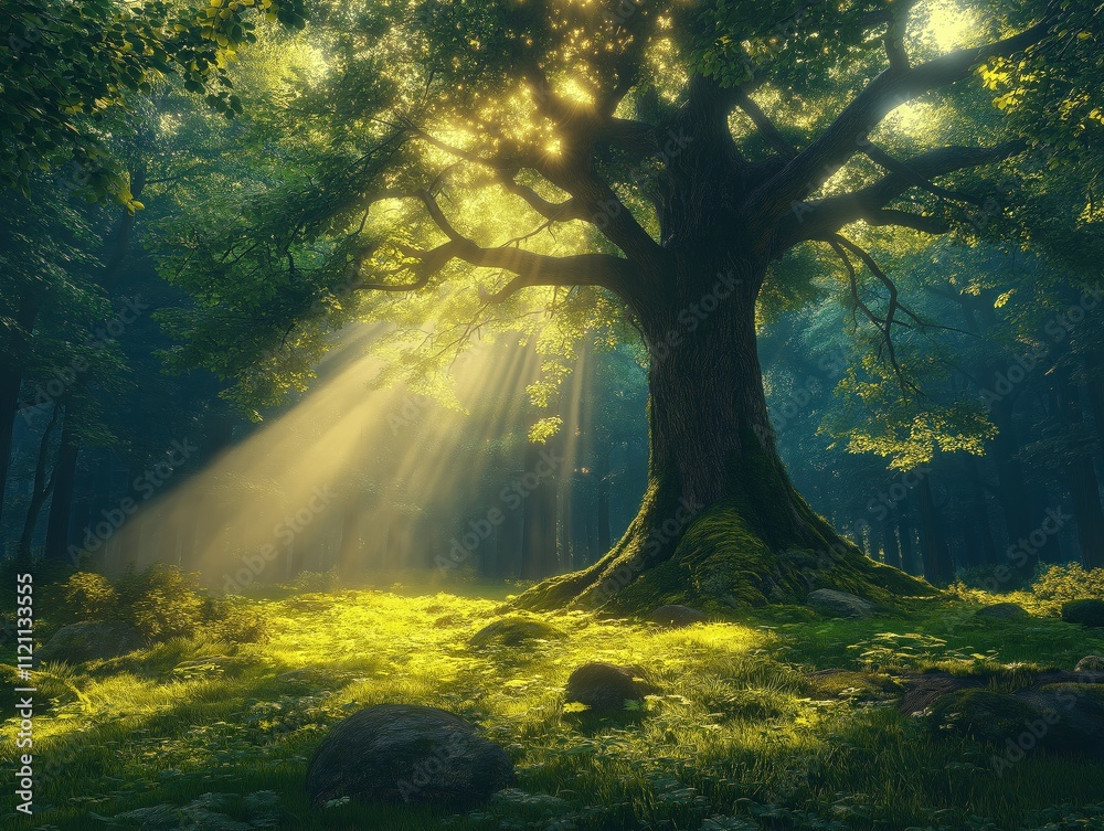 Fototapeta premium A tree is in the foreground of a forest