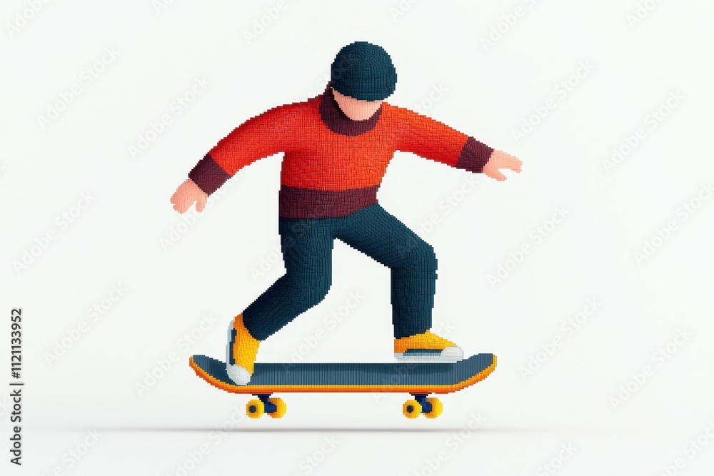Obraz premium A colorful 3D figure performs a skateboard trick, showcasing a dynamic pose in a playful, stylized environment.