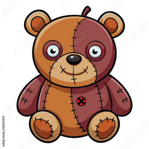 "Scary Teddy Bear Vector Design: Creepy and Unique Doll Illustration"