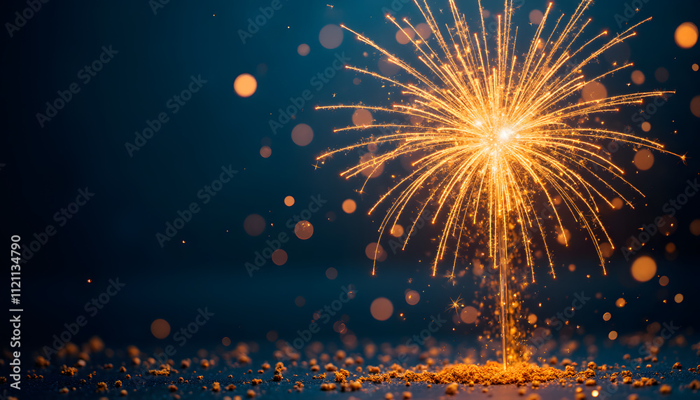 Obraz premium Golden Confetti Explosion on a Deep Blue Background