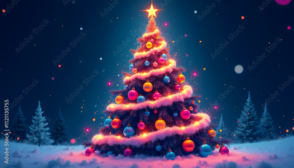 Vibrant Christmas Tree with Rainbow Ornaments Vibrant Christmas Tree with Rainbow Ornaments