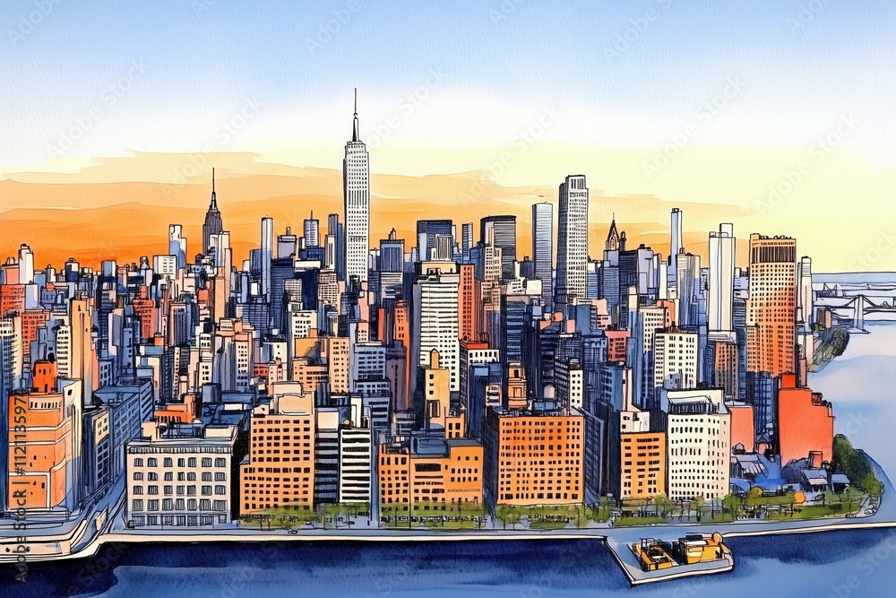 Naklejka premium Colorful New York illustration