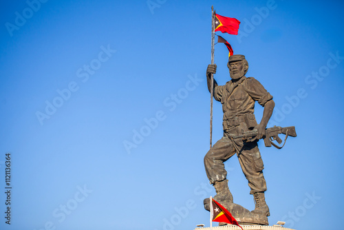 The statue of Nicolau dos Reis Lobato at the entrance to the Presidente Nicolau Lobato International Airport, Dili, East Timor. He was an East Timorese politician who is considered the national hero photo