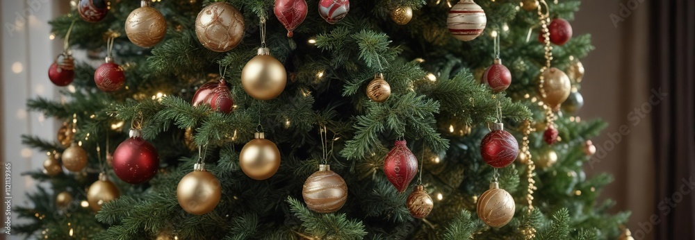 detailed image of a fir Christmas tree with ornaments and garlands, Christmas tree decorations, fir tree ornaments detailed image of a fir Christmas tree with ornaments and garlands, Christmas tree decorations, fir tree ornaments