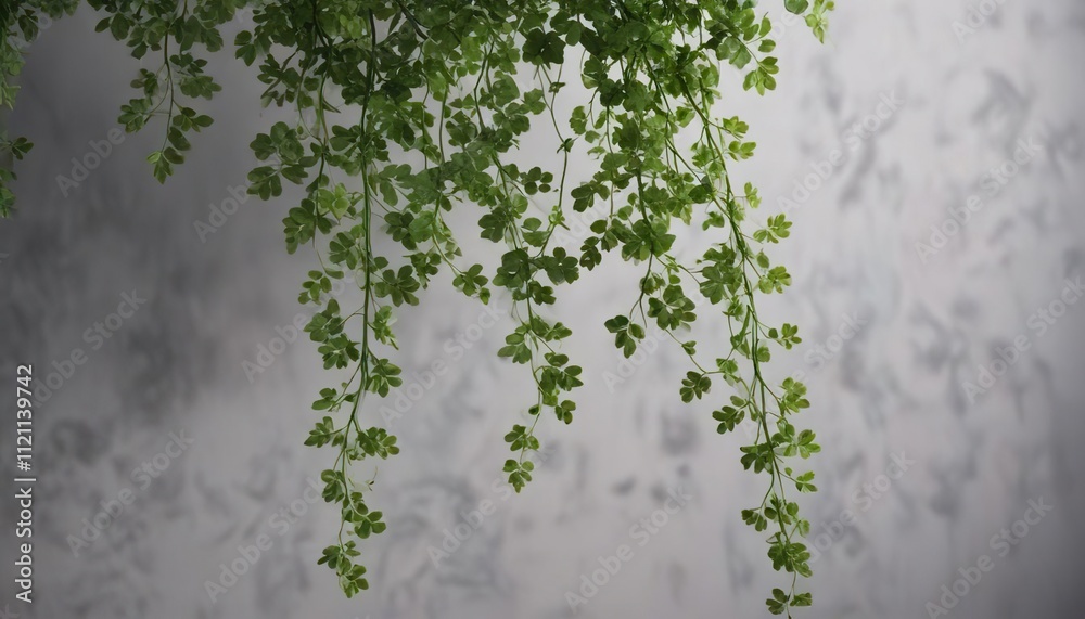 Obraz premium Delicate green vine with small leaves cascading down, delicate details, flowering vines