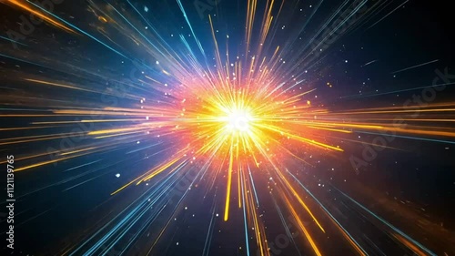 A mesmerizing image capturing a dynamic explosion of light in vibrant hues of pink, blue, and purple, radiating outward with incredible energy and motion.