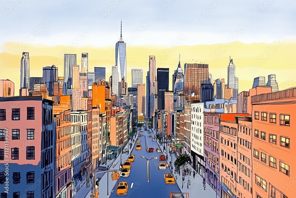 Fototapeta premium Colorful New York illustration