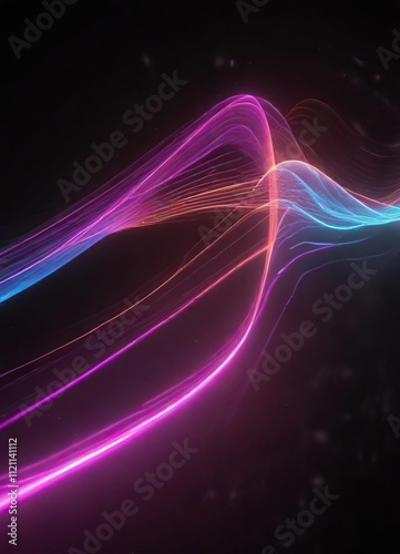 Abstract modern neon light wave on black space with motion blur, abstract, black