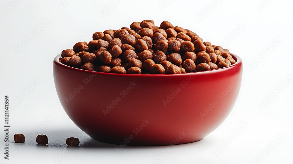 Floating dog bowl animation with pet food on white backdrop Floating dog bowl animation with pet food on white backdrop