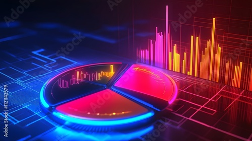 A futuristic circular chart design with glowing segments expanding outward, symbolizing diversified income.