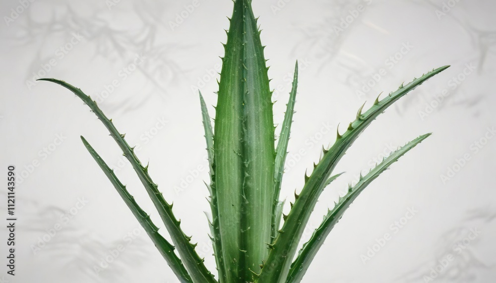 A single aloe vera leaf isolated on white background with detailed green veins , foliage, plant, isolation A single aloe vera leaf isolated on white background with detailed green veins , foliage, plant, isolation