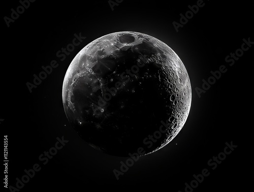 A black and white photo of the moon in the night sky