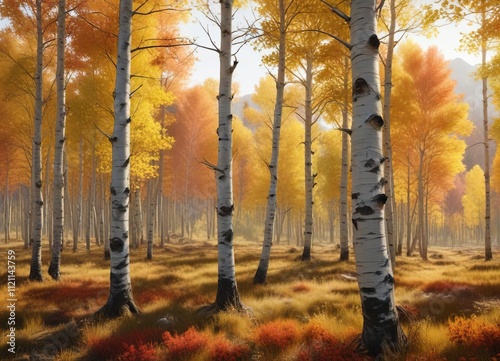 Aspens ablaze with warm and cozy autumn colors, aspen trees fall color, fall color season photo