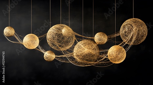 Floating golden spheres interconnected by shimmering lines, symbolizing prosperity networks. photo