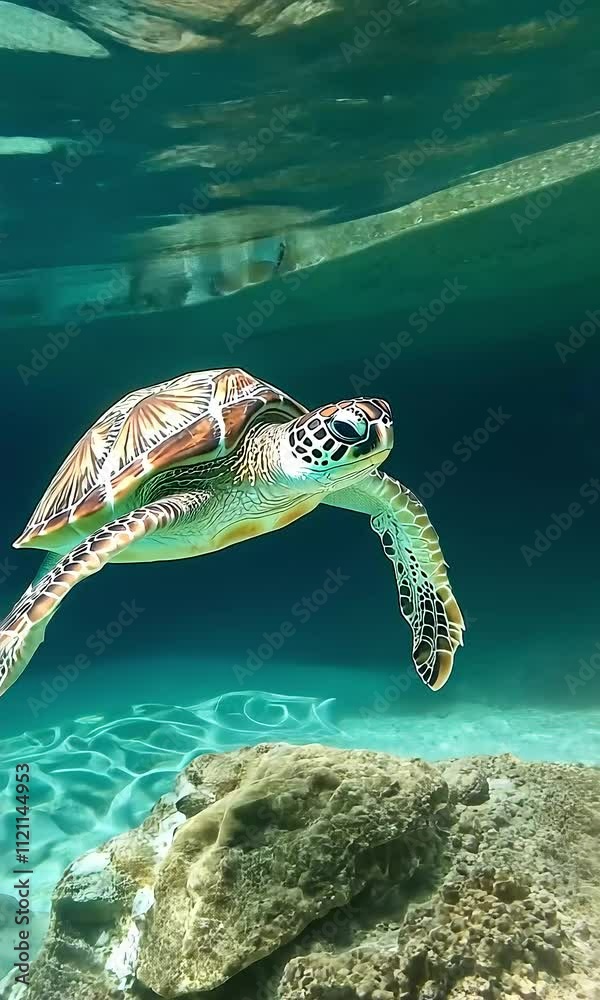 Turtle Tumbling Turtle swimming underwater inter aquarium natural movement of the ...