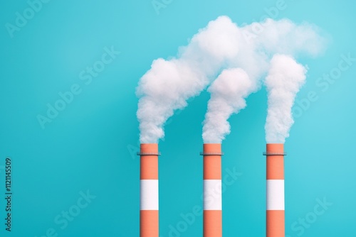 Industrial towers emitting smoke into clear blue sky: air pollution concept photo