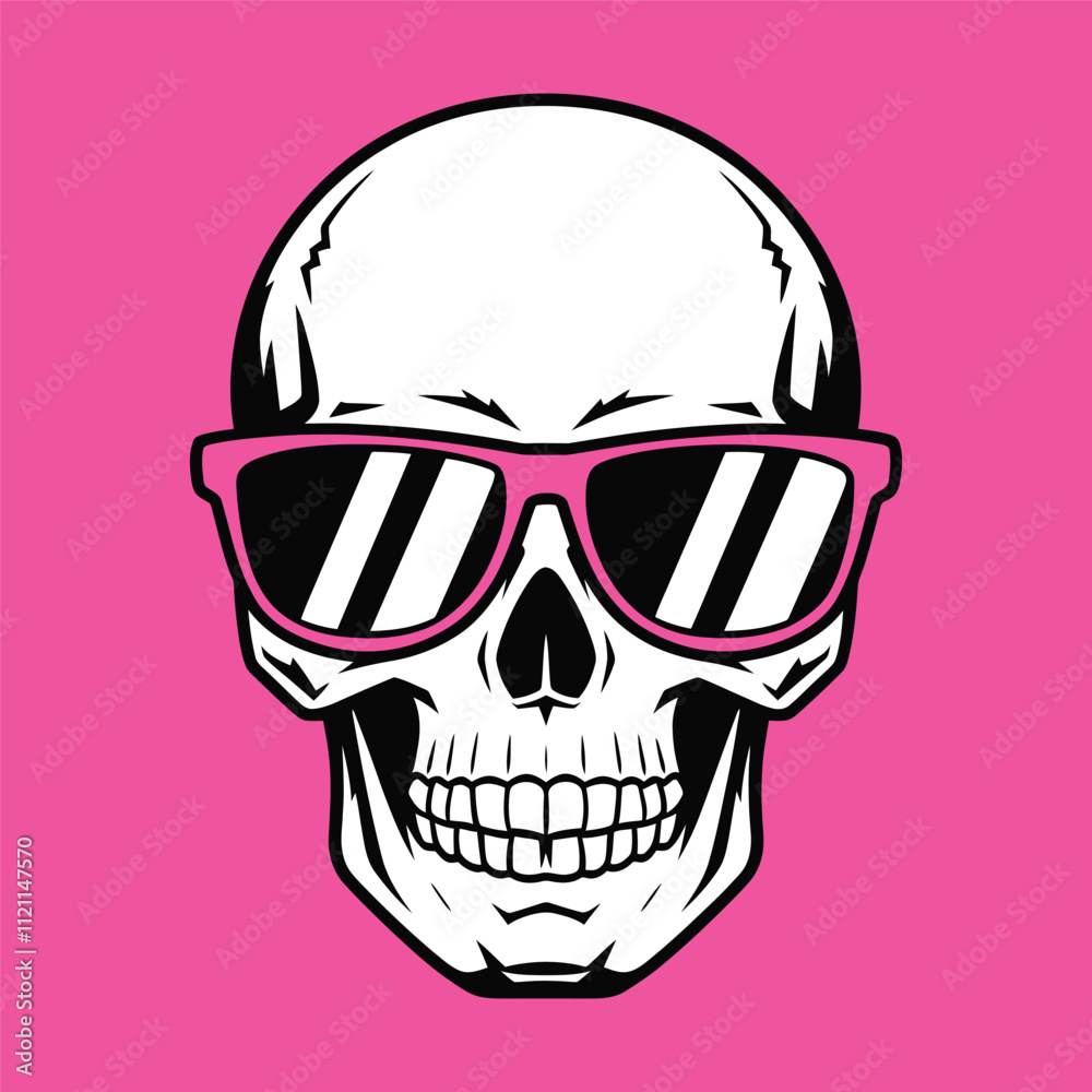 Skull with Pink Sunglasses Illustration Skull with Pink Sunglasses Illustration