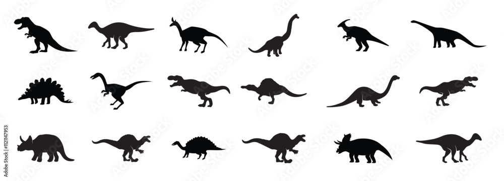 Silhouettes of various dinosaur.