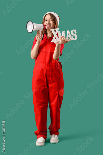 Female worker with Santa ha...