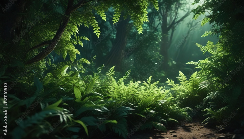 Dense foliage illuminated by soft luminescent green light, glowing foliage, mystical forest Dense foliage illuminated by soft luminescent green light, glowing foliage, mystical forest