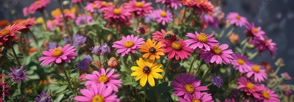 Bees collecting nectar from a colorful flower, macro, apiary Bees collecting nectar from a colorful flower, macro, apiary