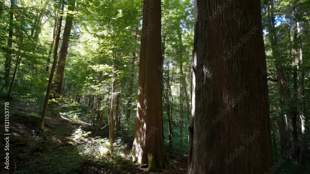 Sunlit forest canopy: dynamic light play through lush greenery Sunlit forest canopy: dynamic light play through lush greenery
