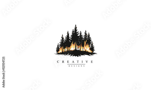 Burning forest trees vector black icon white background