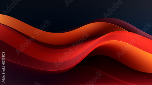 3D render of abstract, smooth, and flowing red and orange waves with a gradient of yellow highlights. 