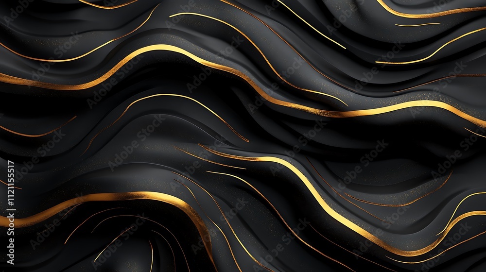 Obraz premium Three-Dimensional Golden Highlights Shine Against a Bold Black Background